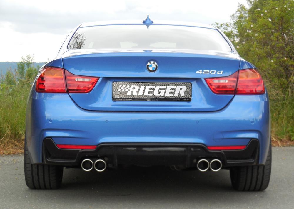 BMW 4er F32 (3C) Rieger ESD BMW 4er F32/F33/F36, nur 435i 225/250kW 4x80mm, rund, gerade, eingerollt (Typ 12) links, rechts, 4x80mm, für RIEGER-Heckeinsatz, Edelstahl, für Fzg. mit M-Technik,
inkl. Montagezubehör, ABE