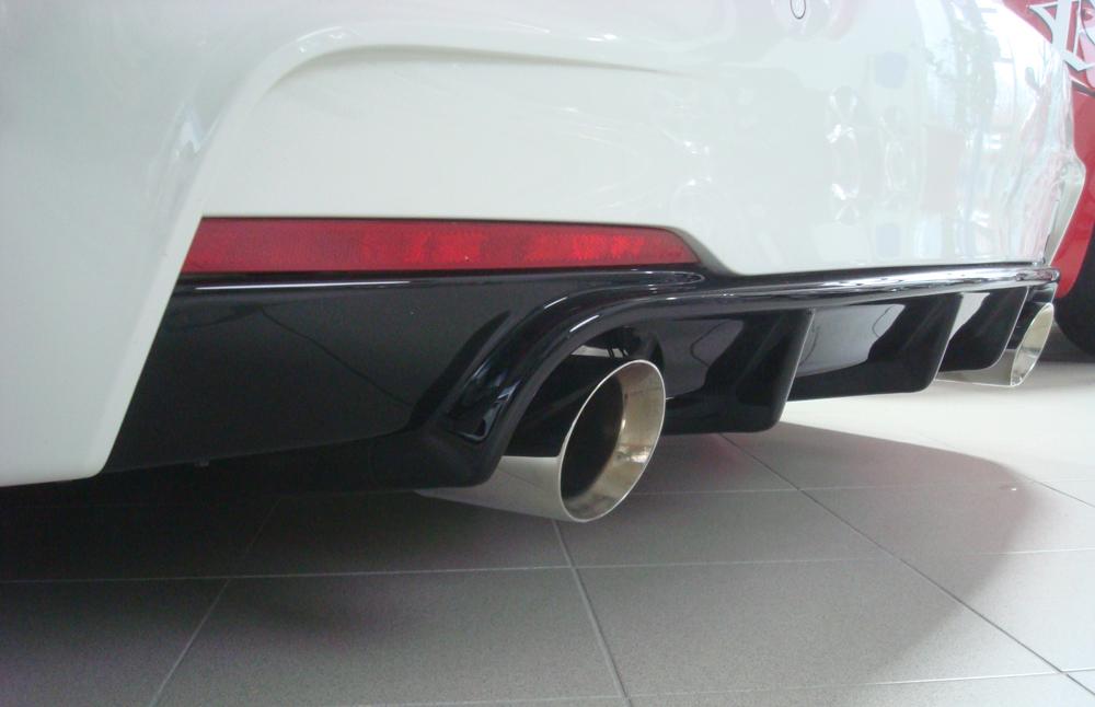 BMW 3er F30 (3L) Friedrich 90mm Anlage, BMW 3er F30/F31 Lim/Touring 335i 4er F32/F33 435i, 225/240/250kW Heckantrieb links, rechts, je 1x 100mm, 15° schräg, mit breiter Kante, Edelstahl,
inkl. Montagezubehör, ABE