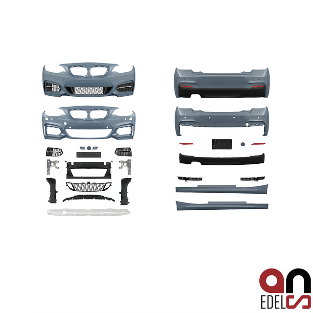 AN EVo Umbau Sport Bodykit für SRA + mit/ohne PDC 2-Rohr links passend für BMW 2er F22 F23 Serie & M-Paket Modelle bj. 14> außer M235i