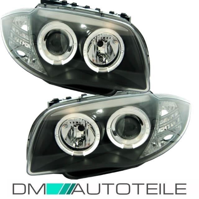 Set Angel Eyes Scheinwerfer Schwarz passt für BMW 1er E87 04-11 DEPO H7-H7