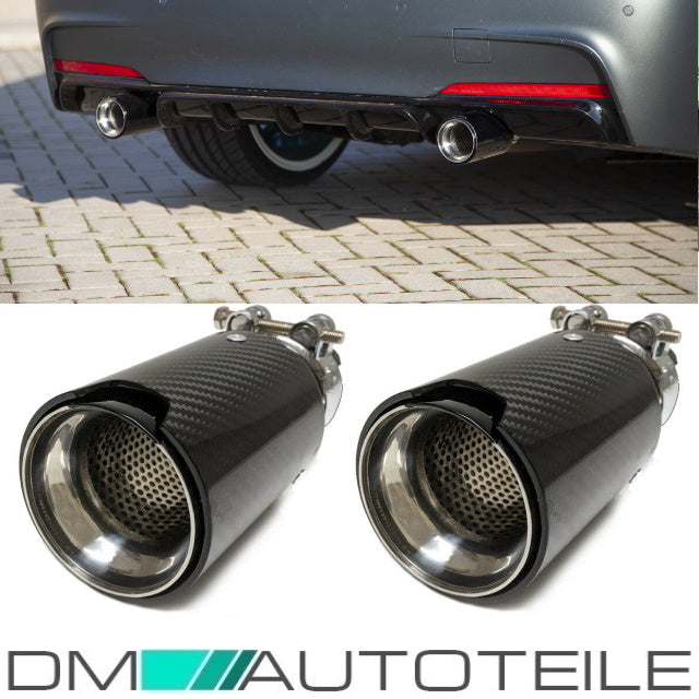 2x Sport-Performance Auspuffblenden 90mm Endrohre Carbon Glanz passt für BMW F20 F21 F22 F23 F30 F31 F32 F33 F36 135i 235i 335i 435i