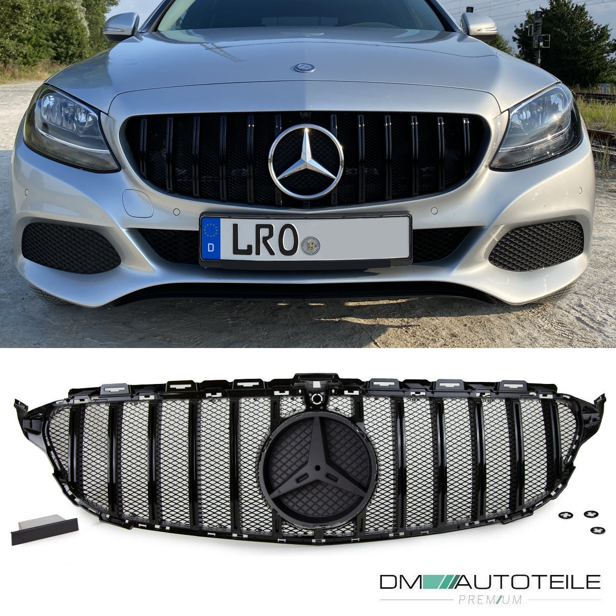 Sport-Kühlergrill für Panamericana GT Grill Schwarz Glanz +Race Gitter exklusiv passend für Mercedes C Klasse W205 S205 14-18