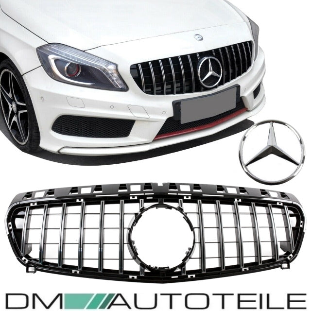 Set Sport Kühlergrill für Panamericana GT Schwarz Chrom +Stern passt für Mercedes A-Klasse W176 Vorfacelift 12-15