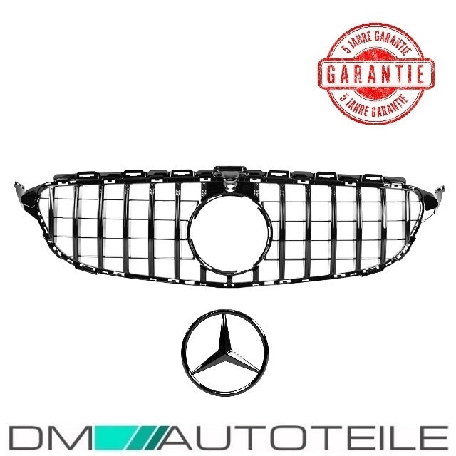 Set Sport-Kühlergrill für Panamericana GT Grill Schwarz Glanz +Stern passt für Mercedes C-Klasse W205 S205 bj.14-18 für Kamera