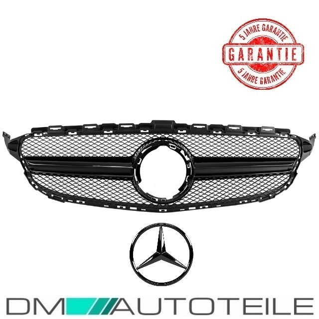 Set Facelift Kühlergrill Schwarz + Stern lackiert ohne Kamera passt für Mercedes C-Klasse W205 S205 auch AMG Mopf ab 2018