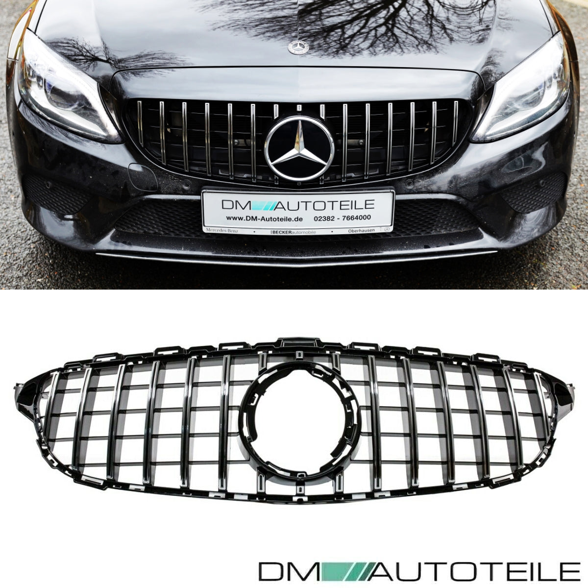 Sport-Kühlergrill für Panamericana GT Schwarz Chrom passt für Mercedes C-Klasse W205 S205 Mopf ab 2018