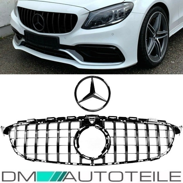 Set Sport-Panamericana GT Facelift Kühlergrill Schwarz Glanz +Stern lackiert passt für Mercedes C-Klasse W205 S205 Mopf ab 2018 +Kamera