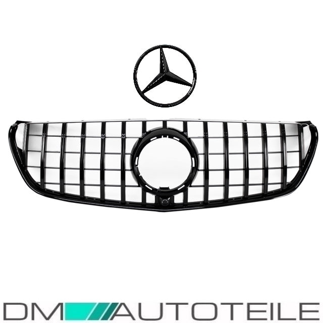 Set Sport-Kühlergrill für Panamericana GT Schwarz Glanz +Stern lackiert für Kamera passt für Mercedes V-Klasse W447 Bj ab 2014