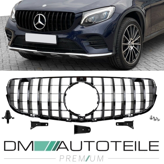 Sport-Kühlergrill für Panamericana GT schwarz glanz für Kamera passend für Mercedes GLC X253 Bj ab 2015