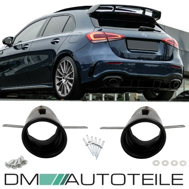 Sport Auspuffblenden SET 1-Rohr schwarz lackiert passt für Mercedes A-Klasse W177 nicht A35 AMG