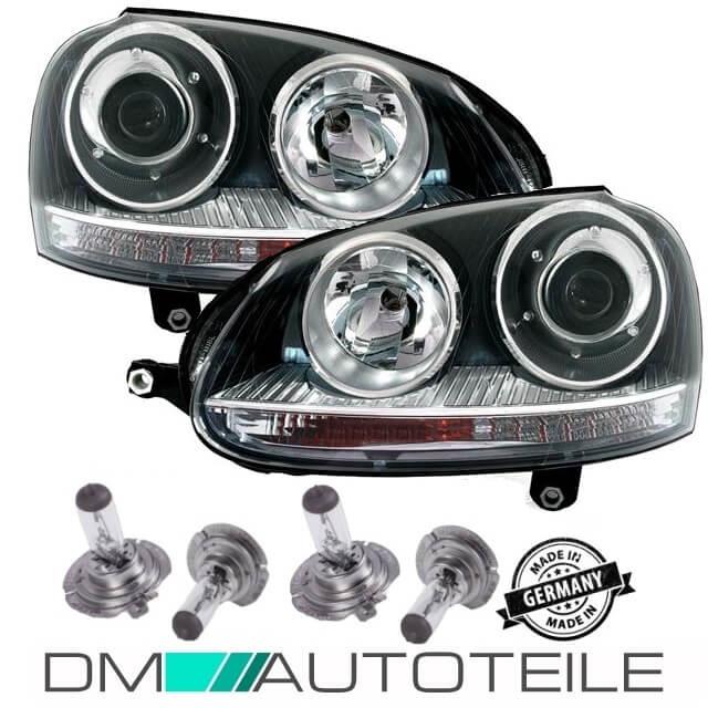 Scheinwerfer Klarglas Schwarz Xenon Optik Design + 4x H7 Birnen passt für Golf 5