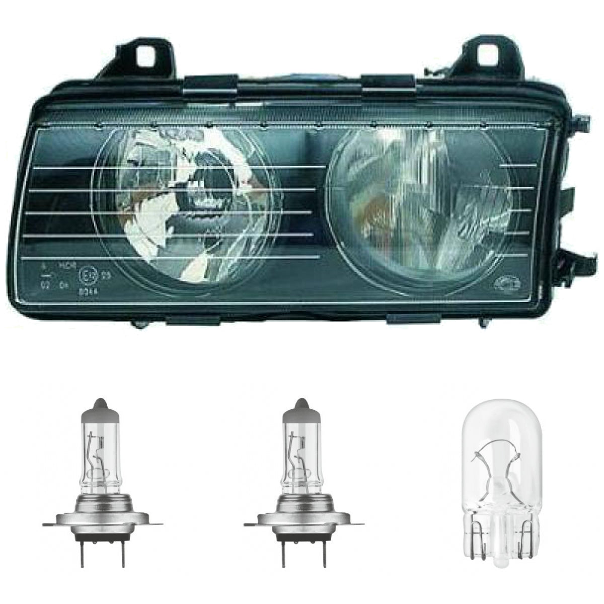 Scheinwerfer rechts H7/H7 passt für BMW 3er E36 Limo Coupe Cabrio Touring 94-99 inklusive Leuchtmittel/Birnen