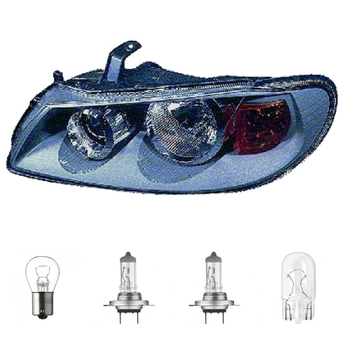 Scheinwerfer grau links passt für Nissan Almera II (N16) ab Baujahr 02-06 inklusive Leuchtmittel/Birnen