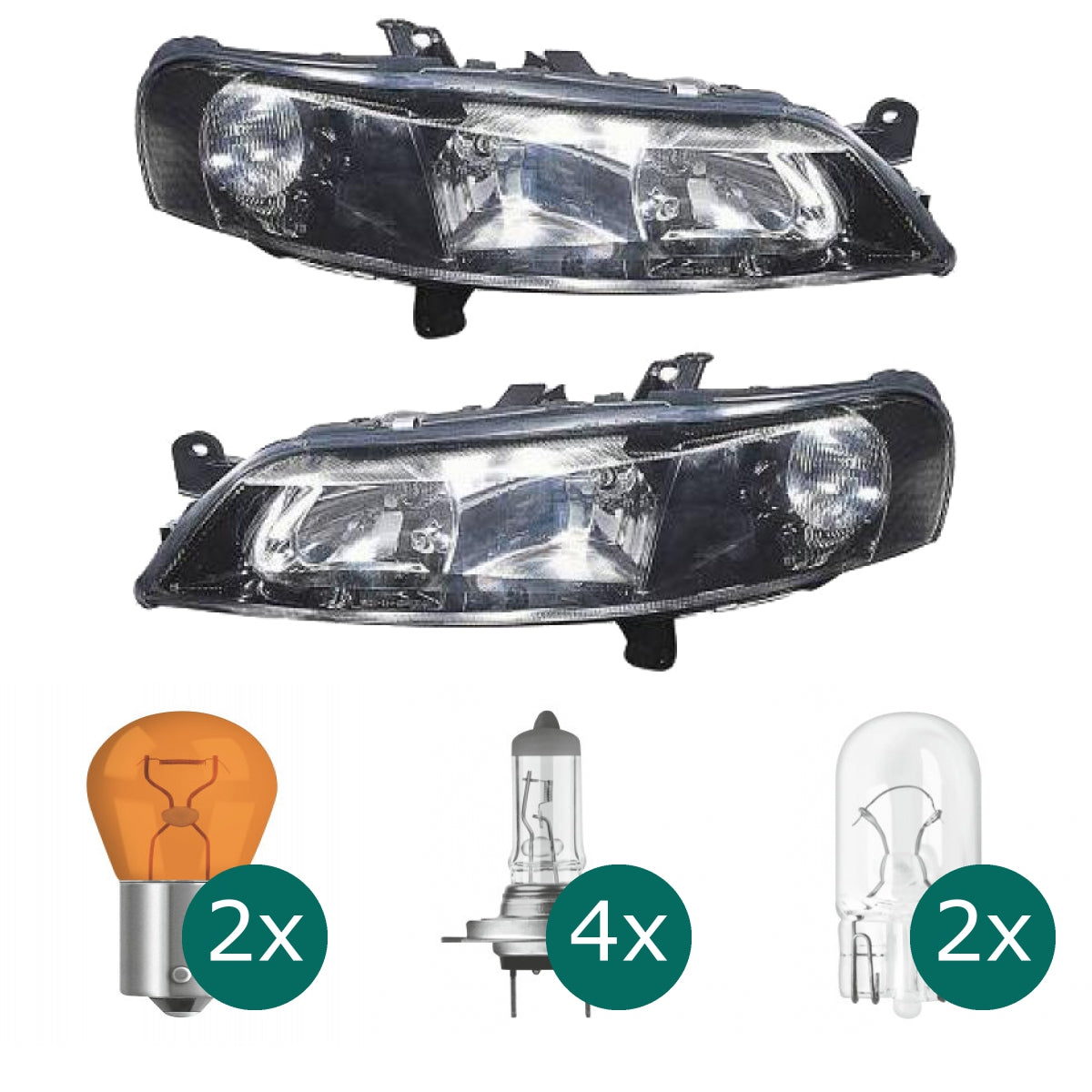 Scheinwerfer schwarz H7 links passt für Opel Vectra B CC / Caravan J96 ab 99-03 inklusive Leuchtmittel/Birnen