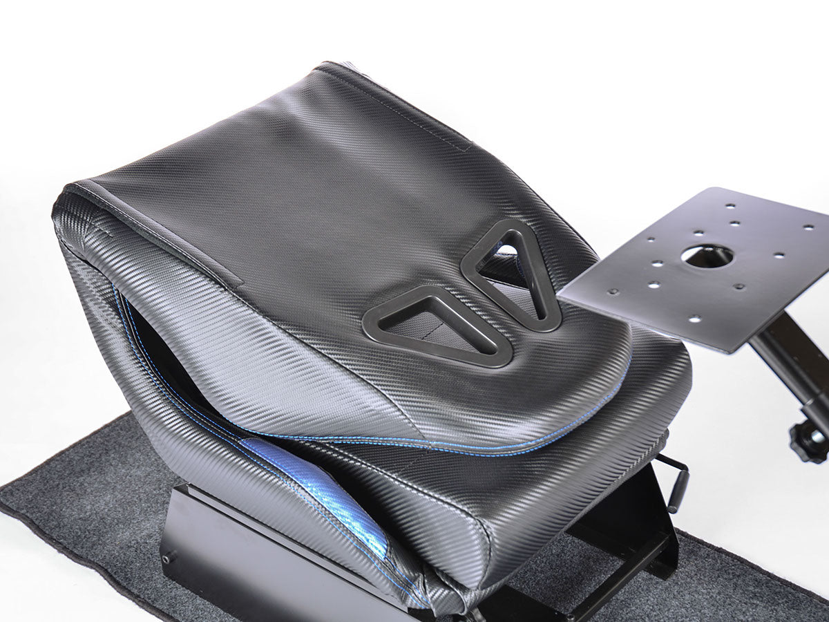 FK Gamesitz Spielsitz Rennsimulator eGaming Seats Suzuka schwarz/blau Carbonlook mit Teppich
