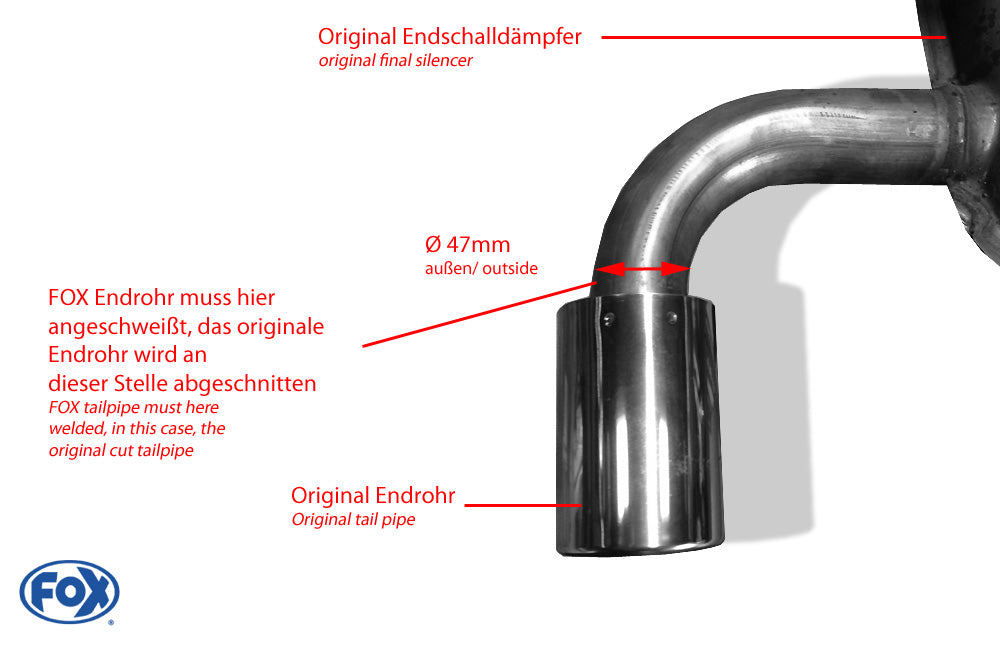 Mazda CX5 - KE/ GH/ KF Endrohr rechts/links Anschluss 47mm innen - 1x100 Typ 16 rechts/links - zum Verschweißen mit dem originalen Endschalldämpfer