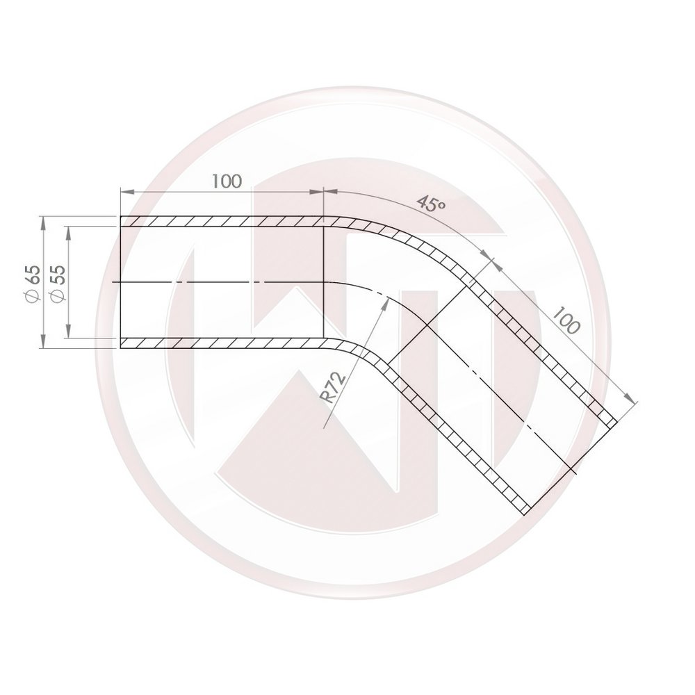 Wagner Tuning Ø55mm Silikonschlauch 45° Bogen schwarz