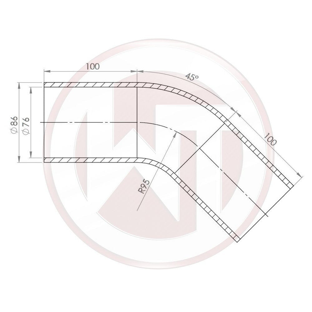 Wagner Tuning Ø76mm Silikonschlauch 45° Bogen schwarz