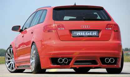 Audi A3 (8P) Rieger ESD, links/rechts, seitlich versetzt A3 (8P) Sportback, 2.0 TFSI, 2.0 TDI 125kW rechts, links, seitl. versetzt, 4x90mm, für RIEGER-Heckansatz, Edelstahl, 
inkl. Gutachten