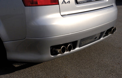 Audi A4 (8E) Typ B6 Rieger ESD, li/re Typ 12, Audi A4 (8E) nur Quattro 1,8T 110/120/140 kW  1,9l TDI 96kW  2,5l TDI 132kW rechts, links, mit Prägung, 4x76mm, für RIEGER-Heckansatz, Edelstahl, 
inkl. Gutachten