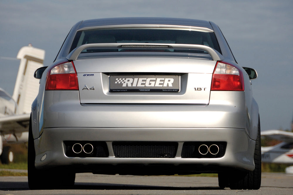 Audi A4 (8E) Typ B6 Rieger ESD, li/re Typ 12, Audi A4 (8E) nur Quattro 1,8T 110/120/140 kW  1,9l TDI 96kW  2,5l TDI 132kW rechts, links, mit Prägung, 4x76mm, für RIEGER-Heckansatz, Edelstahl, 
inkl. Gutachten