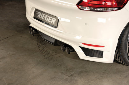 VW Scirocco 3 (13) Rieger ESD, 4x90mm Typ 14, ohne Siebrohreinsatz -092 VW Scirocco 2,0l TFSI 147/155kW 2,0l TDI103kW links, rechts, 4x90mm, ohne Siebrohr, seitl. versetzt, mit Prägung, für RIEGER Heckansatz u. -einsatz, Edelstahl, 
inkl. Gutachten