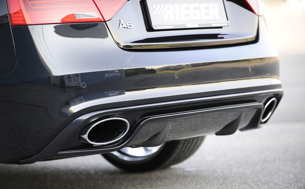 Audi A4 (B8/B81) Rieger ESD Audi A4/A5 (B8) 4Zyl.  ø 55mm Anflutung 1,8l TFSI 88/118/125kW  2,0l TDI 105/125/130/140kW links, rechts, mit Y-Adapter, für RIEGER-Heckeinsatz RS5-Look, Edelstahl, 
inkl. Montagezubehör, Gutachten