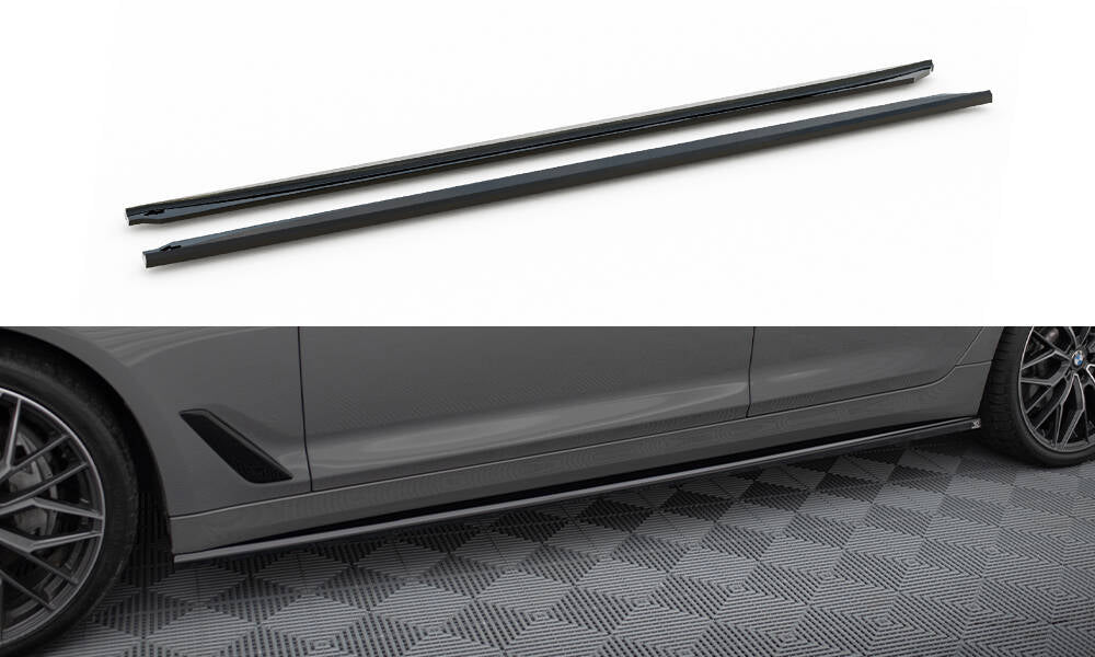 Maxton Seitenschweller Ansatz für BMW 5er G30 / G31 Facelift schwarz Hochglanz
