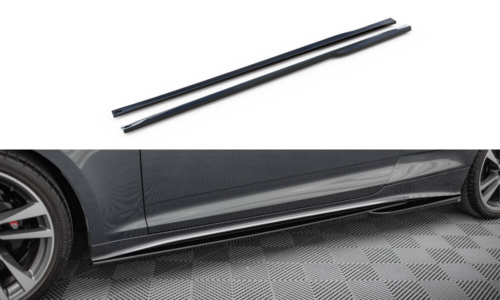 Maxton Seitenschweller Ansatz für Audi S5 Coupe / A5 S-Line Coupe F5 Facelift schwarz Hochglanz
