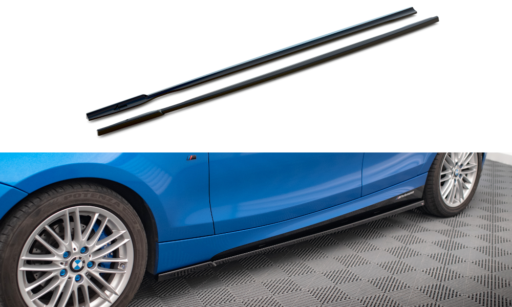 Maxton Seitenschweller Ansatz für BMW 1er M-Paket E87 Facelift schwarz Hochglanz
