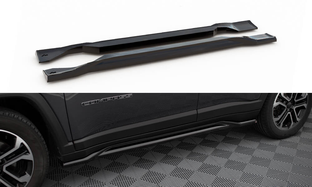 Maxton Seitenschweller Ansatz für Jeep Compass Limited Mk2 Facelift schwarz Hochglanz