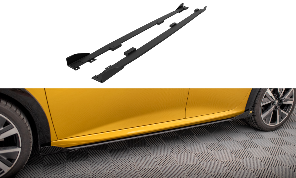 Maxton Street Pro Seitenschweller Ansatz für + Flaps Peugeot 208 GT Mk2 schwarz Hochglanz