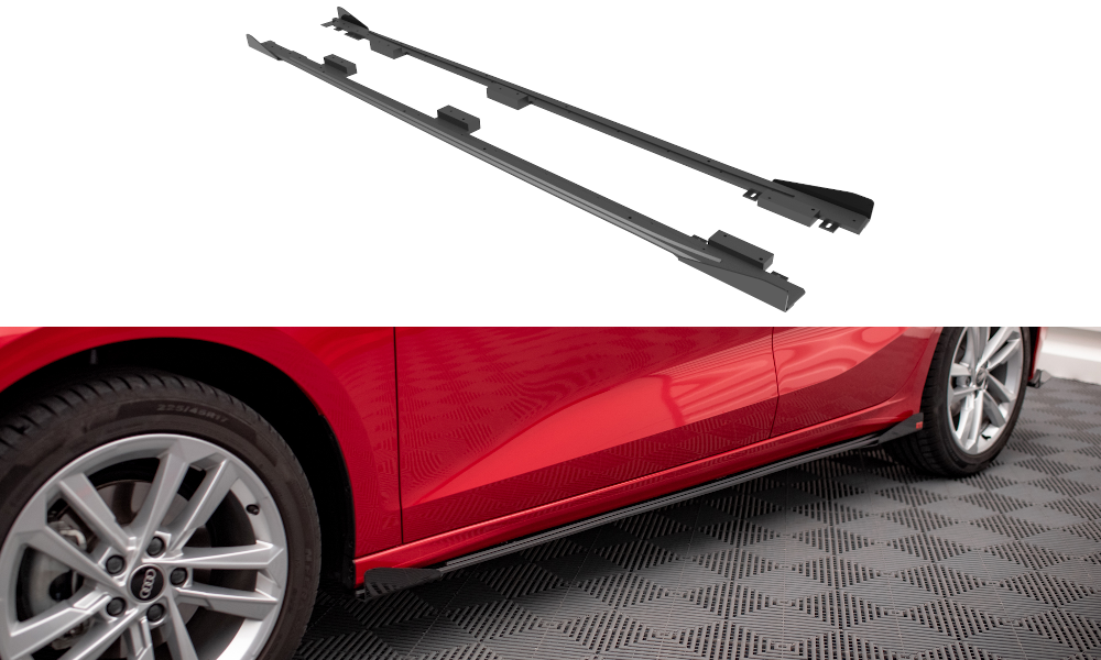 Maxton Street Pro Seitenschweller Ansatz für + Flaps Audi A3 8Y schwarz Hochglanz