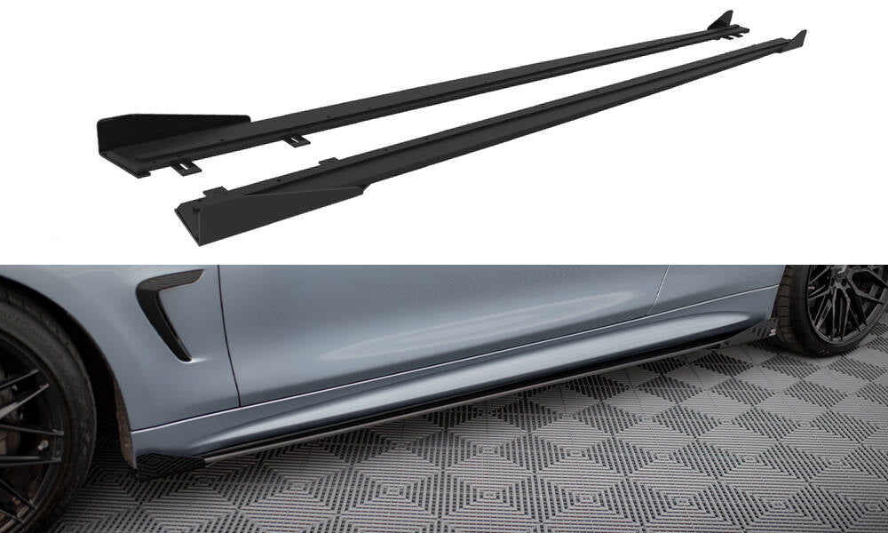 Maxton Street Pro Seitenschweller Ansatz für + Flaps BMW 4er Coupe / Gran Coupe / Cabrio M-Paket F32 / F36 / F33  schwarz ...