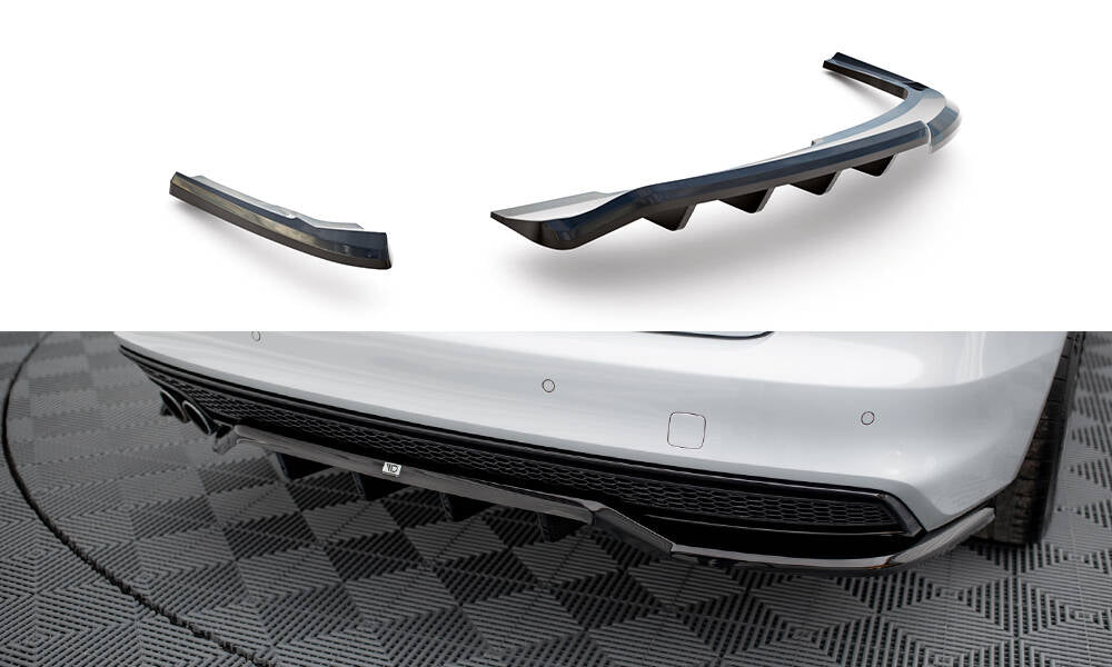 Maxton Mittlerer Diffusor Heck Ansatz DTM Look für Audi A4 Competition B8 Facelift schwarz Hochglanz