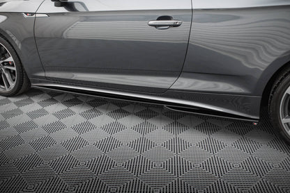 Maxton Seitenschweller Ansatz für Audi S5 Coupe / A5 S-Line Coupe F5 Facelift schwarz Hochglanz