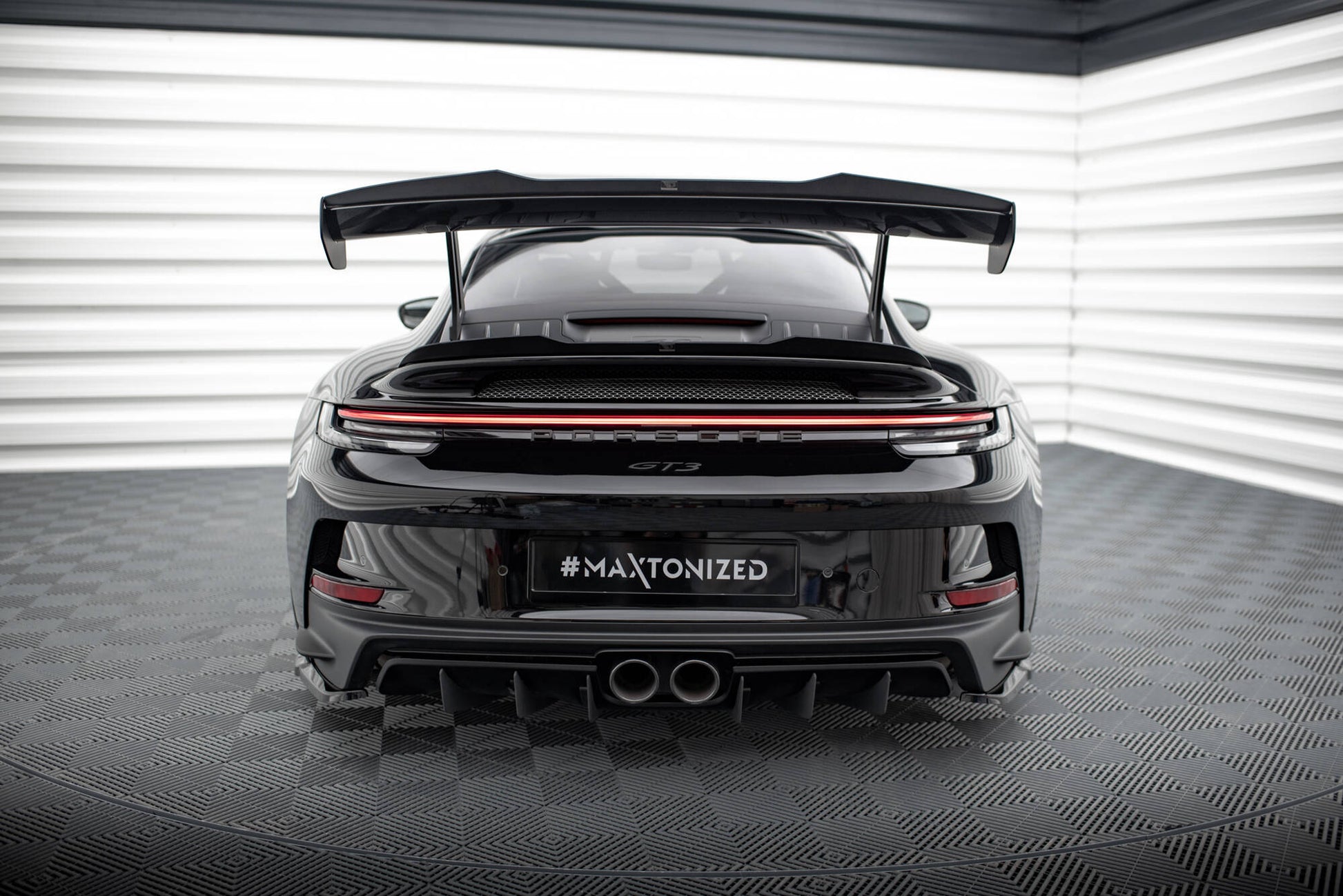 Maxton Niedriger Spoiler CAP für Porsche 911 992 GT3 schwarz Hochglanz