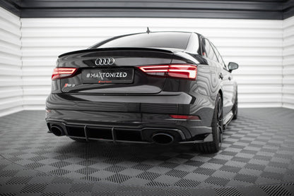 Maxton Street Pro Heck Ansatz Flaps Diffusor +Flaps für Audi RS3 Limousine 8V Facelift schwarz Hochglanz