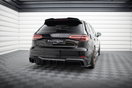 Maxton Diffusor Heck Ansatz für Audi A3 S-Line Sportback 8V Facelift (Version mit Doppelauspuff auf einer Seite)