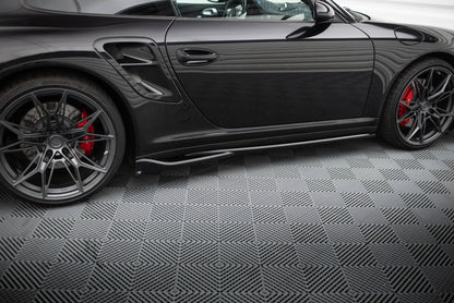 Maxton Seitenschweller Ansatz für Porsche 911 Turbo 997 schwarz Hochglanz