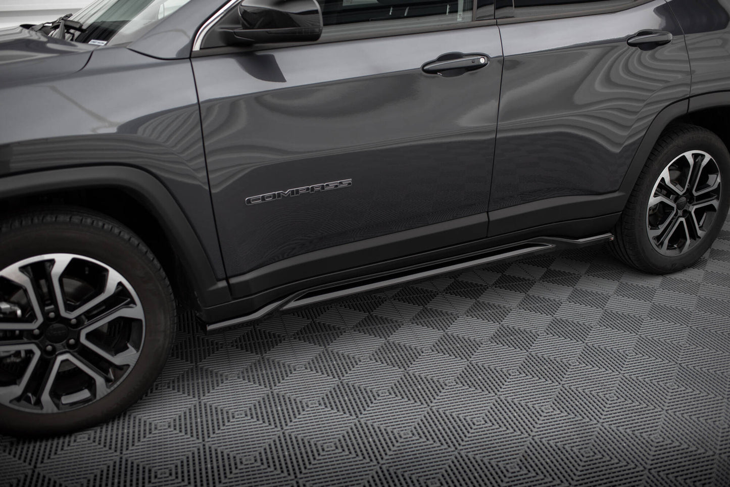 Maxton Seitenschweller Ansatz für Jeep Compass Limited Mk2 Facelift schwarz Hochglanz
