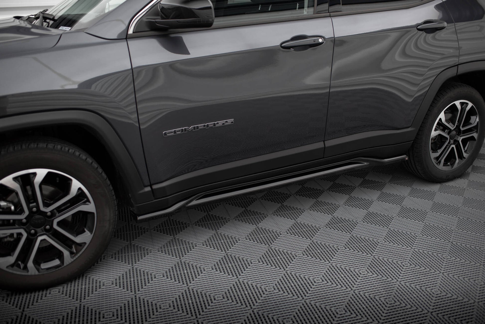 Maxton Seitenschweller Ansatz für Jeep Compass Limited Mk2 Facelift schwarz Hochglanz