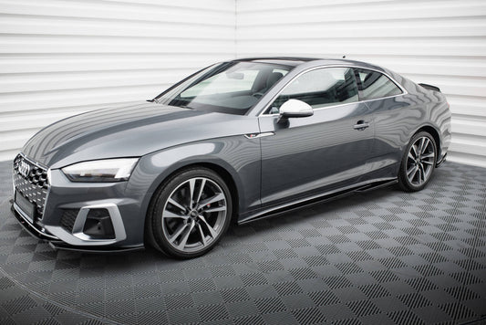 Maxton Seitenschweller Ansatz für Audi S5 Coupe / A5 S-Line Coupe F5 Facelift schwarz Hochglanz