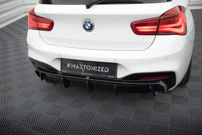 Maxton Diffusor Heck Ansatz für BMW 1er M-Paket F20 Facelift (Einseitige Doppelauspuffversion)