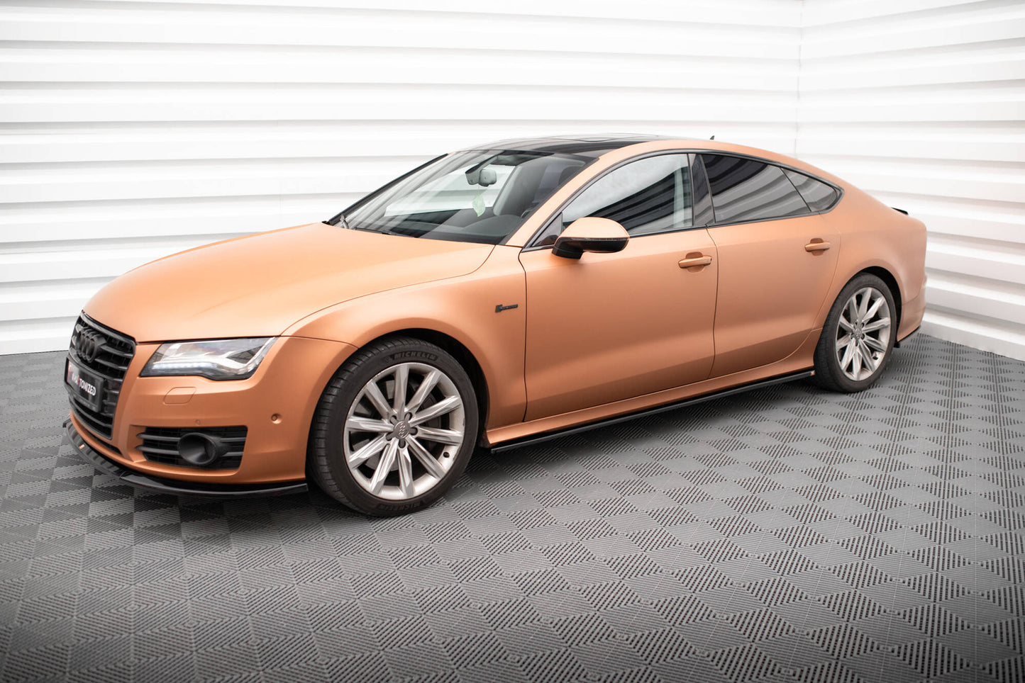 Maxton Seitenschweller Ansatz für V.2 für Audi A7 S-Line C7 schwarz Hochglanz