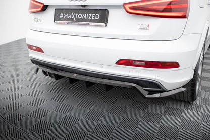 Maxton Hinten Splitter (mit einem vertikalem balken) Audi Q3 S-line 8U schwarz Hochglanz