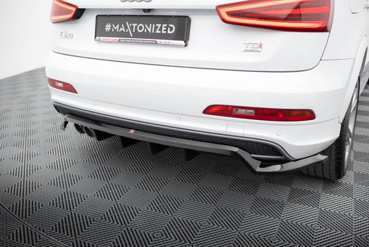 Maxton Hinten Splitter (mit einem vertikalem balken) Audi Q3 S-line 8U schwarz Hochglanz
