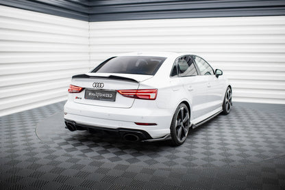 Maxton Heck Ansatz Flaps Diffusor V.3 für Audi RS3 Limousine 8V Facelift schwarz Hochglanz