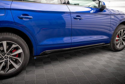 Maxton Seitenschweller Ansatz für Audi SQ5 / Q5 S-Line SUV / Sportback Mk2 Facelift schwarz Hochglanz