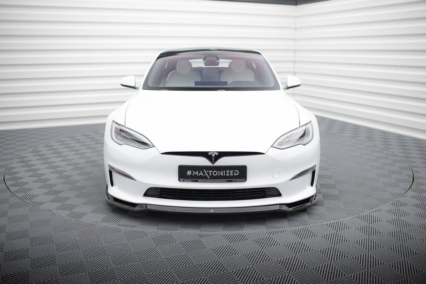 Maxton Front Ansatz V.2 für Tesla Model S Plaid Mk1 Facelift schwarz Hochglanz